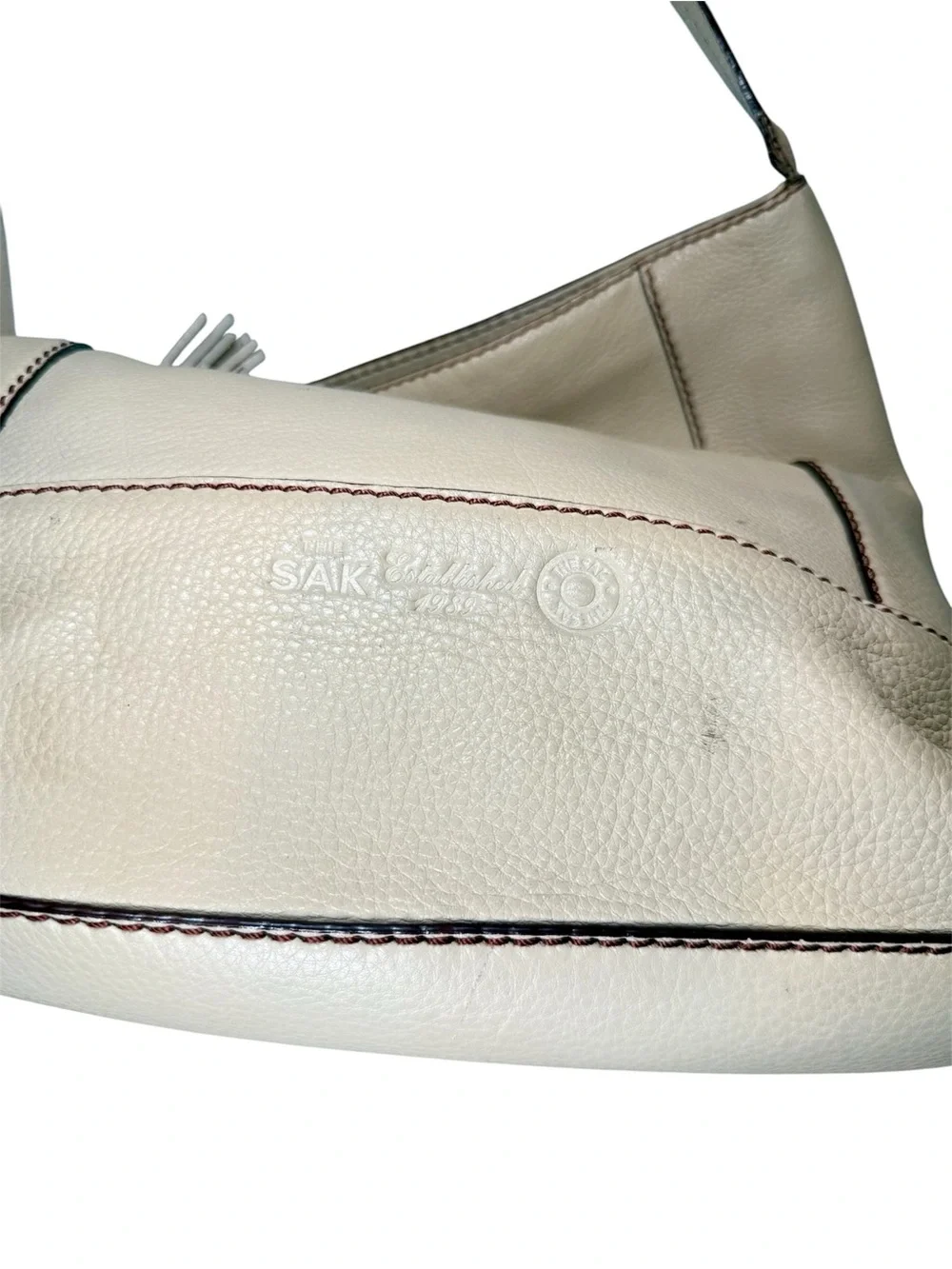 Vintage PINK LABEL The Sak Leather Hobo Shoulder Bag Cream Slouchy Boho Y2K